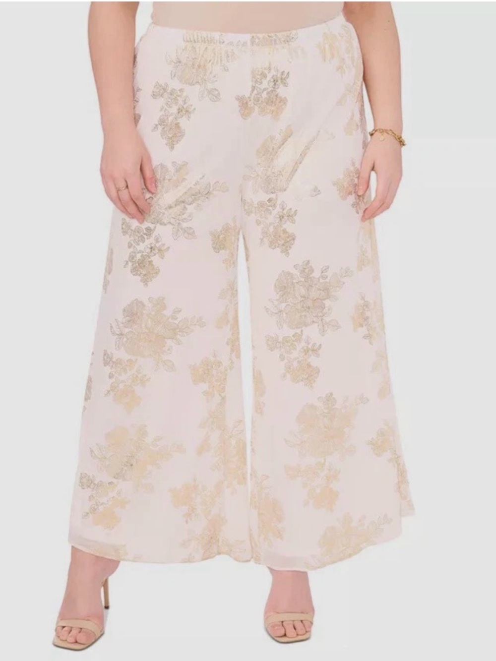 Msk Women's Ivory Printed Mid-Rise Chiffon Pull-On Palazzo Pants Plus Size 3X
